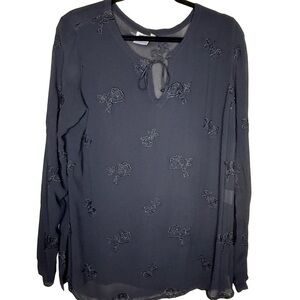 Johnny Was Black Tie Front floral embroidered  sheer Blouse